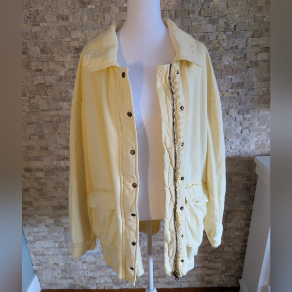 Free People We The Free Alexa Sweatshirt Jacket in Flan Yellow Boho Chic XL